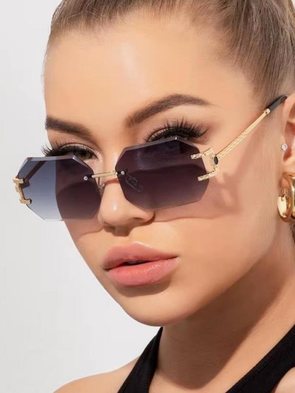 Retro Rimless Polygon SunGlasses
